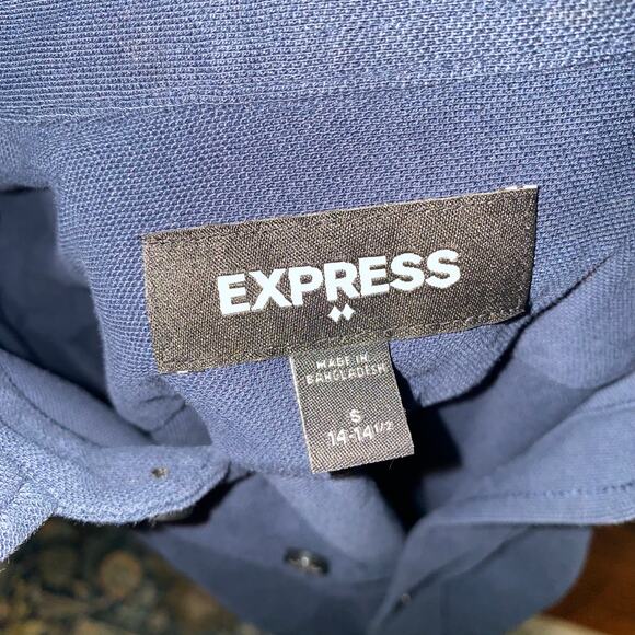 Express Men’s Navy Blue Long Sleeve Button Down Shirt Size Small 14-14.5 - Picture 4 of 6